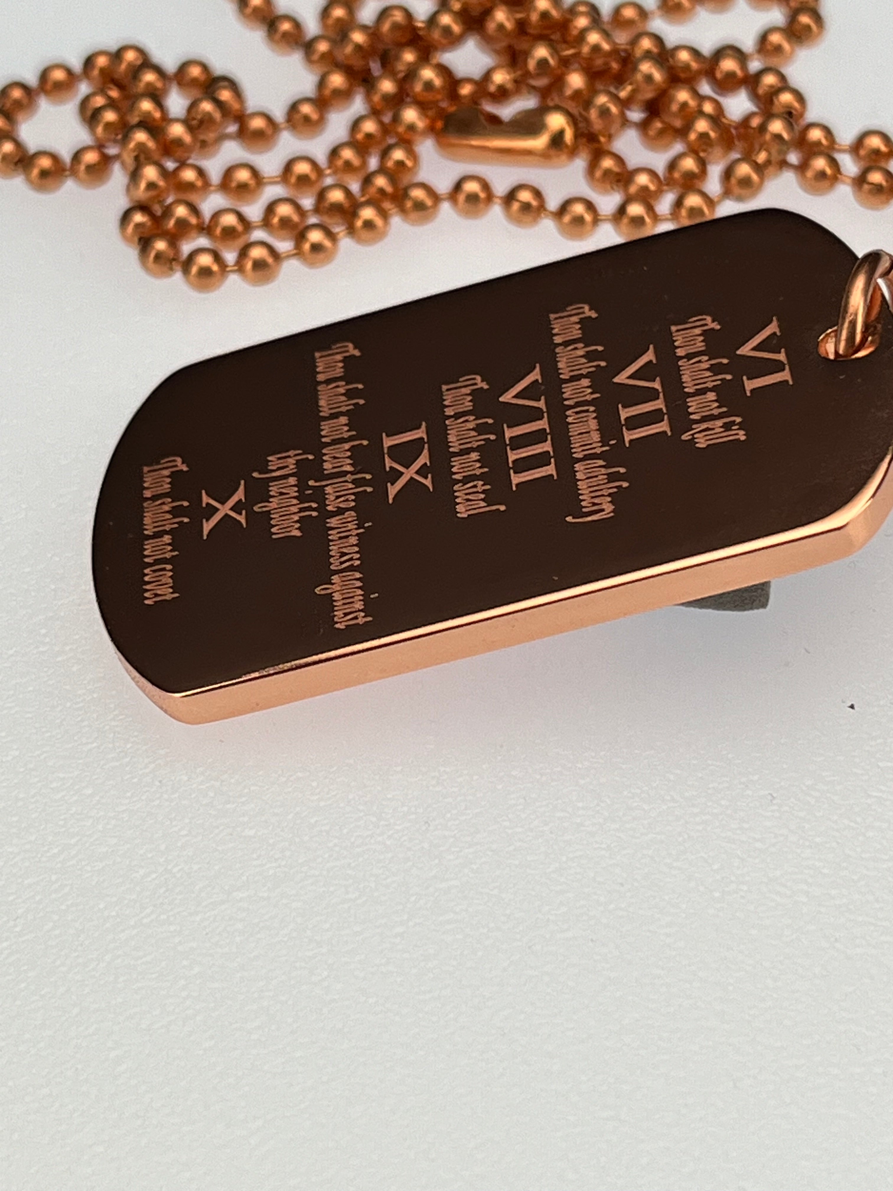 10 COMMANDMENTS SOLID THICK COPPER BALL CHAIN PRAYER NECKLACE