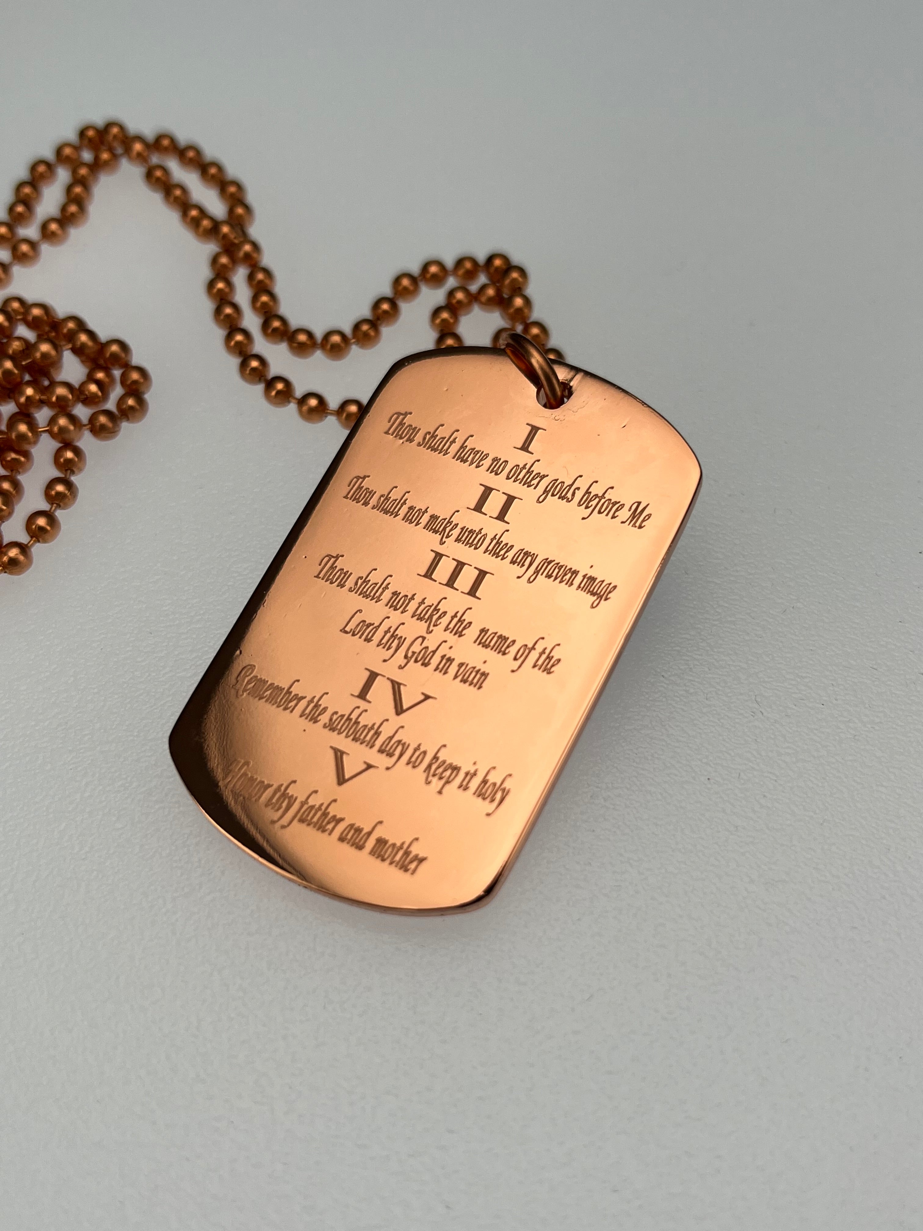 10 COMMANDMENTS SOLID THICK COPPER BALL CHAIN PRAYER NECKLACE