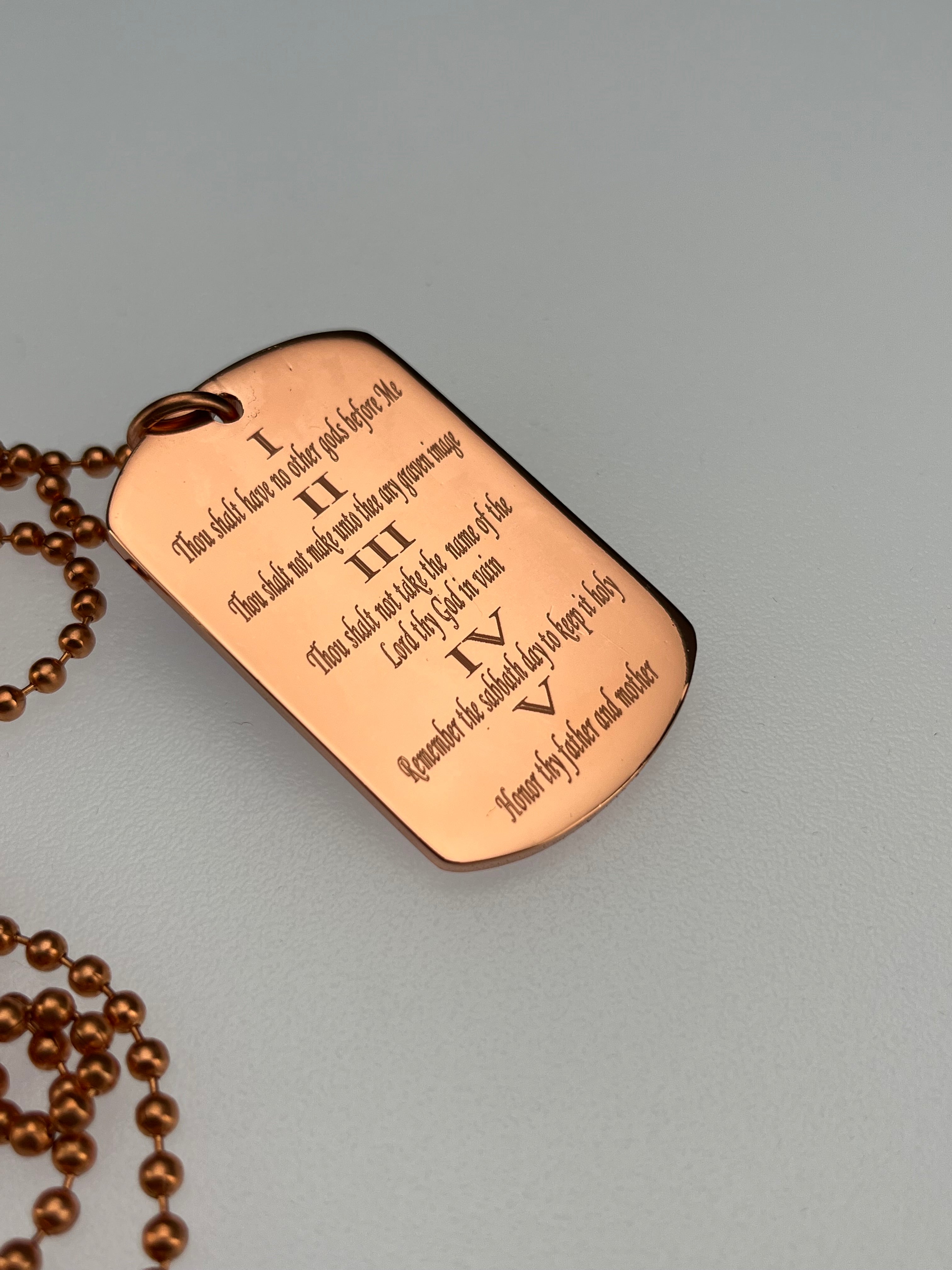 10 COMMANDMENTS SOLID THICK COPPER BALL CHAIN PRAYER NECKLACE