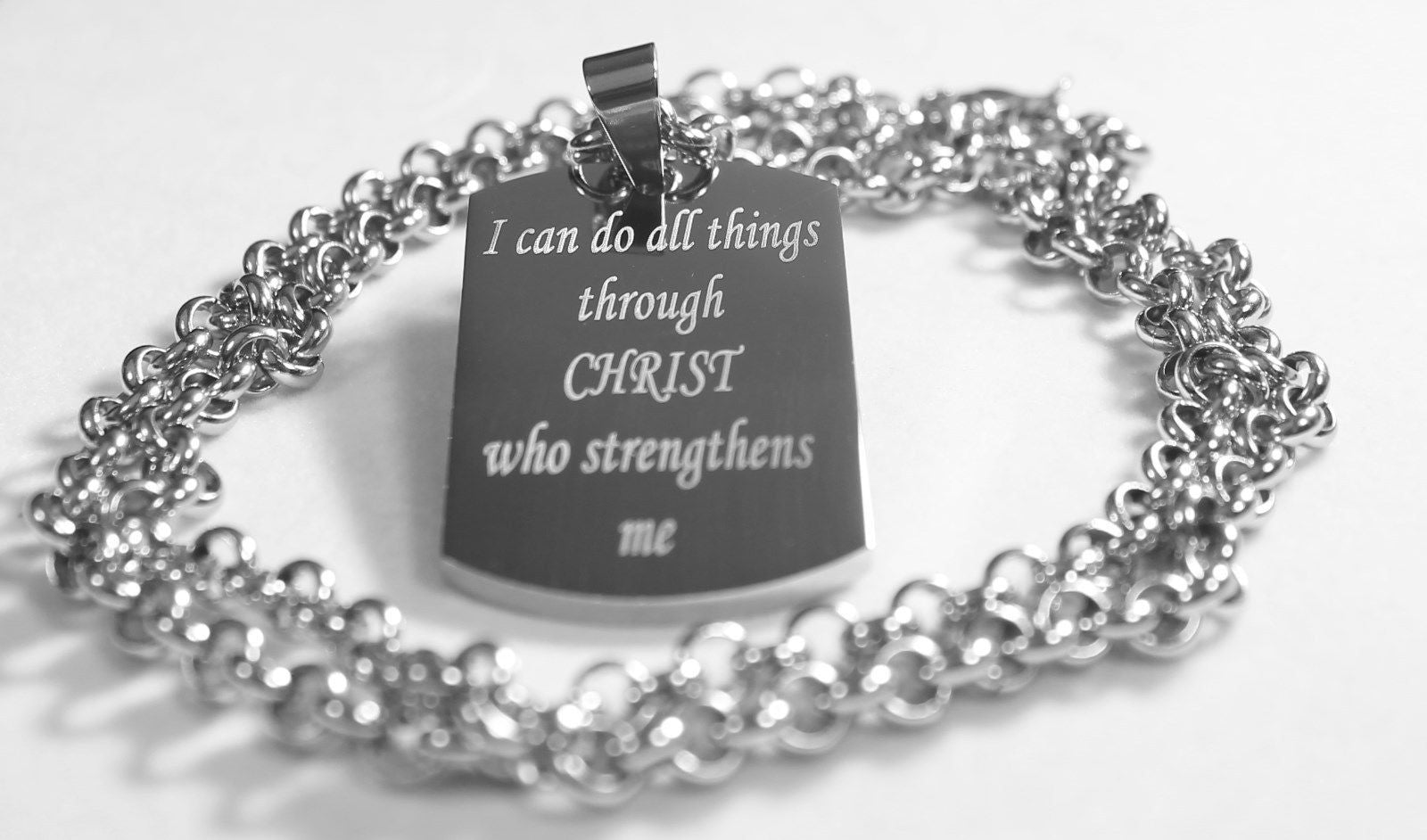 PRAYER I CAN DO ALL THINGS CHRIST THICK STAINLESS STEEL SOLID PENDANT DOG TAG - Samstagsandmore