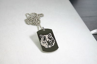 STAINLESS STEEL WOLF IMAGE   DOG TAG NECKLACE PENDANT - Samstagsandmore